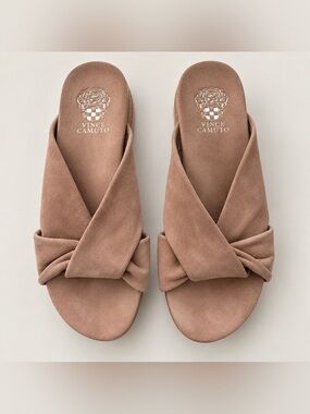 Vince Camuto nude cross-strap platform slide sandals